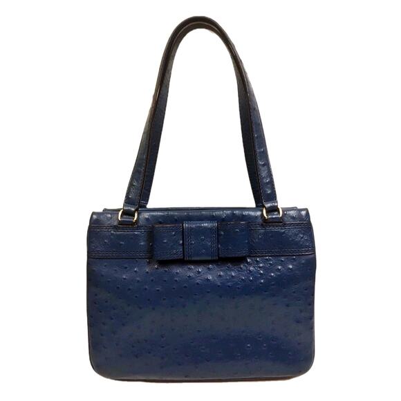 KATE SPADE New York Blue Ostrich Leather Bow Bag Handbag Purse Shoulder Bag - Picture 1 of 16
